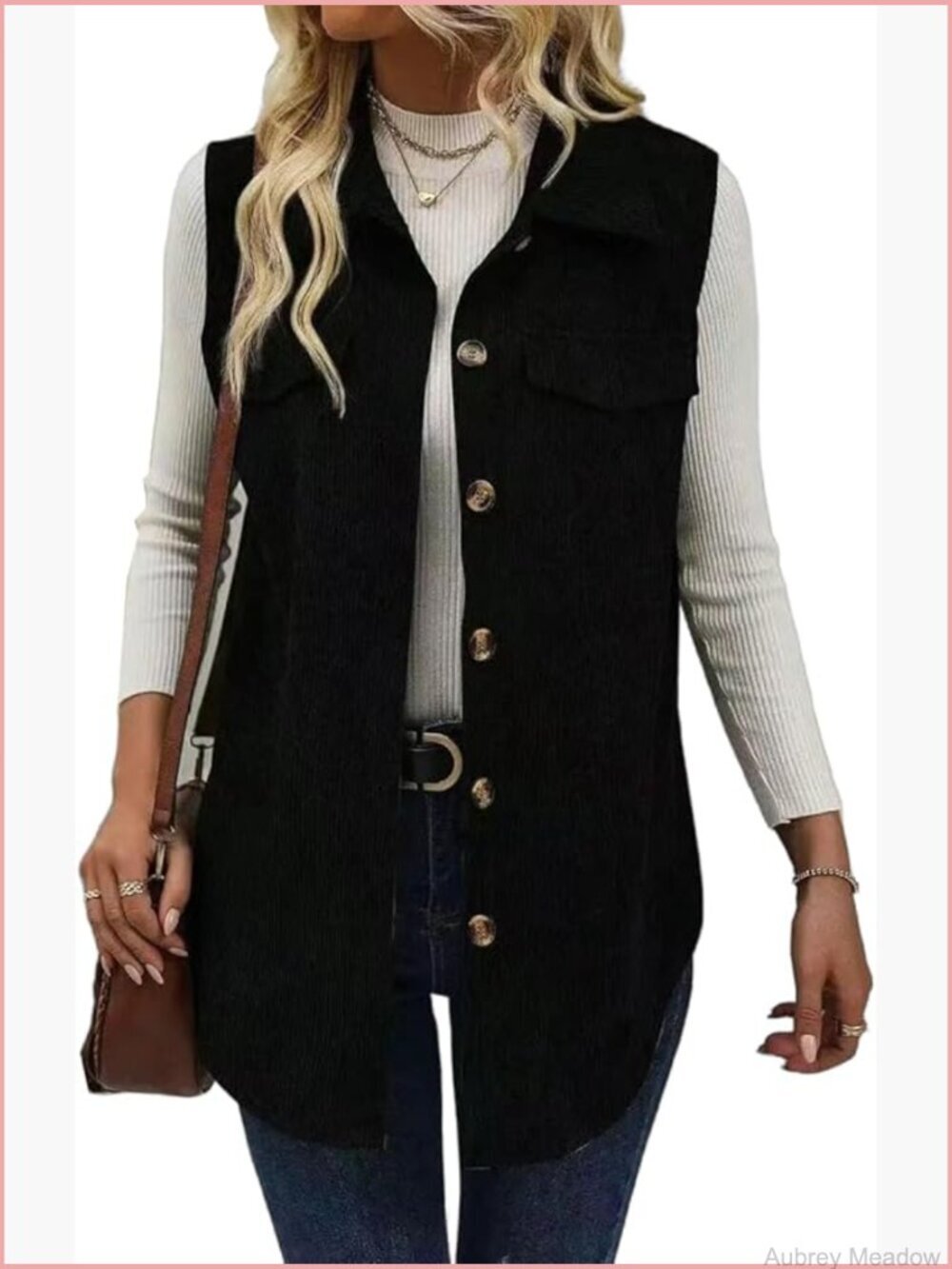Corduroy Long Vest Sleeveless Blazer Jacket Fall Winter Trench Coat